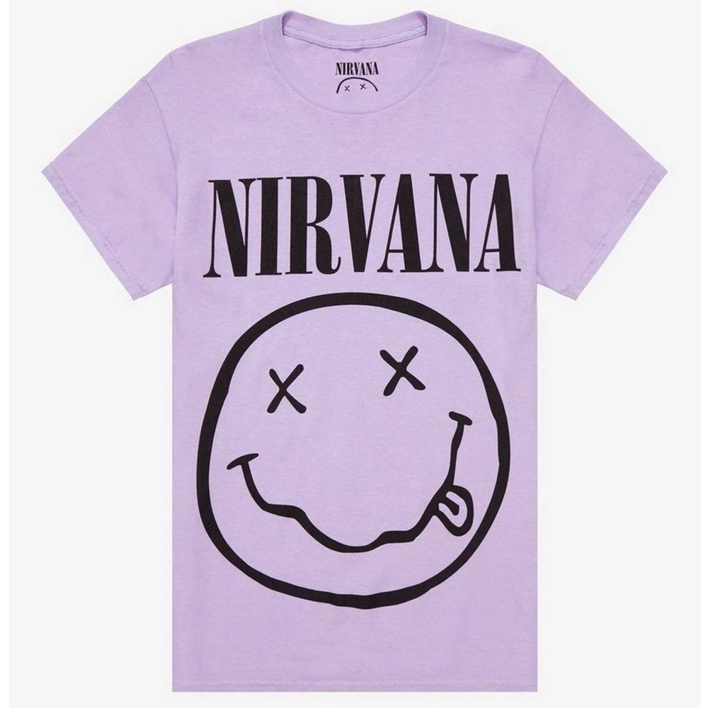 NWT Nirvana Graphic Tee Oversized smile T-shirt 90’s band tee purple SZ large L